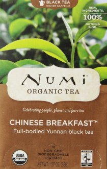 Numi Organic Tea Chinese Breakfast, Full Leaf Black Tea,1.27 oz, 18 Count Tea Bags