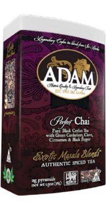 Adam Perfect Chai, (2 Pack) made with %100 pure Ceylon Tea and real Ceylon Cinnamon, 18 count 2 gram luxury pyramid sachets (36 Sachets Total) packed in designer tins, %100 pure Ceylon Tea Marked with Ceylon Lion Seal Logo as proof of premium quality cert