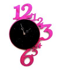 Sai Enterprises Pink And Black Mdf Wood Big Glittery Wall Clock