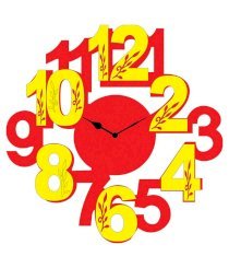 Sai Enterprises Red And Yellow Mdf Wood Big Wall Clock