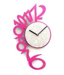 Sai Enterprises Pink And Silver Mdf Wood Long Glitter Wall Clock