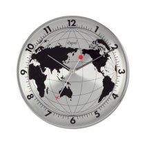 Opal Luxury Time Products 12" World Map Printed Round Stainless Steel Case Wall Clock