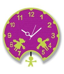 Sai Enterprises Purple And Green Mdf Wood Kids Wall Clock