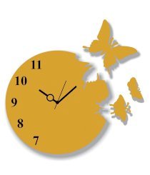 Sai Enterprises Yellow Mdf Wood Butterfly Wall Clock