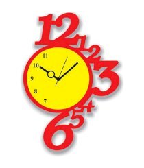 Sai Enterprises Red And Yellow Mdf Wood 12 To 6 Wall Clock