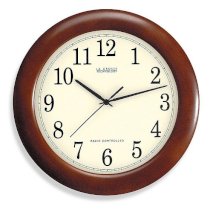 La Crosse Technology 12-Inch Atomic Wall Clock with Dark Red Wood Frame