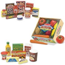 Melissa & Doug Wooden Fridge Food Set, Pantry Products, and Playtime Veggies