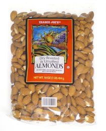 Trader Joe's Dry Roasted and Unsalted Almonds - 1lb (4 - Pack)
