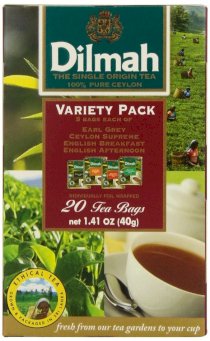 Dilmah Gourmet Variety Pack (Earl Grey, Ceylon Supreme, English Breakfast, English Afternoon), 20-Count Individually Foil Wrapped Teabags (Pack of 6)