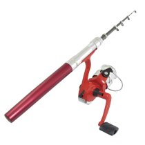 Aluminum Alloy Portable Mini Pen Fishing Rod Pole Spinning Reel Red