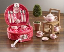 Princess 17-Piece Girls' Doll Tea Set For Four in Basket