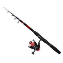 Telescoping Fishing Rod 2M 6 Sections w Black Red Casting Spinning Reel