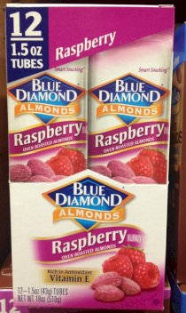 Blue Diamond Raspberry Flavored Almonds, 1.5 oz tubes, 12 tubes each box