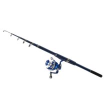 Navy Blue Plastic Handle 6 Sections Telescopic Fishing Rod 2.4M w Spinning Reel