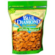 Blue Diamond Almonds Whole Natural Resealable Zipper Bag 16 Oz