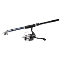 2.4M Plastic Handle 5 Sections Telescopic Fishing Rod Pole w Spinning Reel