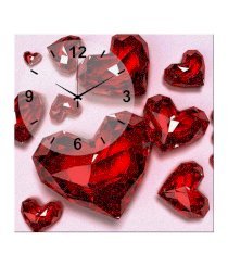 Artjini Red Crystal Hearts Wall Clock