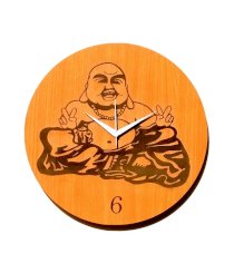 Furnish Living Brown Laughing Buddha Wooden Clock Wooden Wall Clock