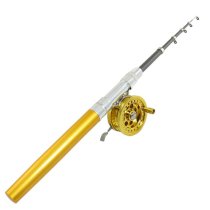 Gold Tone Telescopic Aluminum Pocket Pen Fishing Rod 42" + Spinning Reel