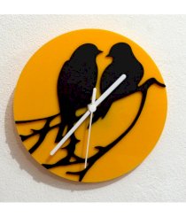 Blacksmith Birds Couple in Love Black & Yellow Silhouette Wall Clock