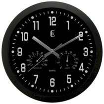 Geneva 12-Inch Plastic Wall Clock with Temperature and Humidity Gauges, Black