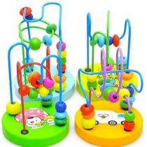 Cool88 New Colorful Wooden Toy Mini Around Beads Wire Maze Educational Game for Baby