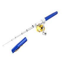 Aluminum Alloy Dark Blue Mini Pen Fishing Rod Pole Spinning Reel Set