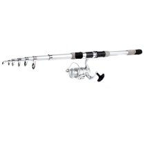 Nonslip Handle Line Guide 5 Sections Silver Tone Fish Pole 2.9Ft w Spinning Reel