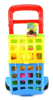 Picnic Garden Shopping Cart Toy Food Play Set w/ Toy Fruit, Shopping Cart