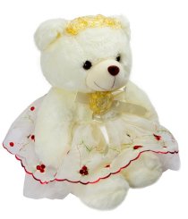 Dhoom Soft Toys Teddy Bear Designer Dress White With Cream Flower- 15inches