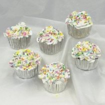 6 Pack Of Vanilla Frosted Cupcakes Topped With Sprinkles