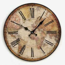  iCasso 12" Vintage World Map Colourful London Country Style Non-Ticking Silent Wood Wall Clock