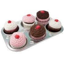 Six Knitted Cupcakes with Cupcake Tin