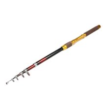2.5 Meters Carbon Fiber 6 Sections Telescoping Fishing Rod Pole Brown Gold Tone