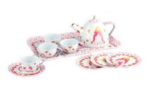 Cute Print Play Tea Set for Kid, Tin Tea Set White Princess