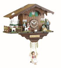 Black Forest Clock Swiss House with turning goats, incl. battery