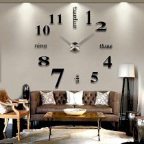 Max3 Large Size Luxury Modern 3d Frameless Large Wall Clock Style Watches Hours DIY Room Home Decoration Mirror Surface (Black)