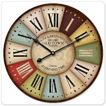 iCasso 16" 40cm Vintage London Old Time Clock Roman Numbers Wood Wall Clock Wooden Wall Art Decor