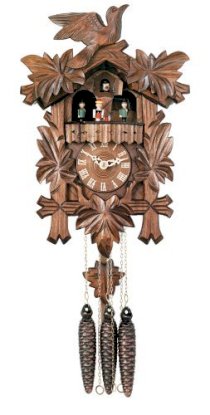  River City Clocks One Day Musical Cuckoo Clock with Dancers, Five Hand-carved Maple Leaves, and One Bird - 14 Inches Tall - Model # MD411-14
