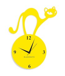 Blacksmith Yellow Laminated Aluminium Naughty Cat Wall Clock