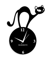 Blacksmith Black Laminated Aluminium Naughty Cat Wall Clock