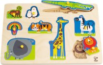 Hape E1403 Wild Animals, E1500 Numbers Matching, E1600 Happy Clock Peg Puzzles + Kids Coloring Activity Book