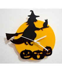 Blacksmith Halloween Witch and Pumpkins Black & Yellow Silhouette Wall Clock