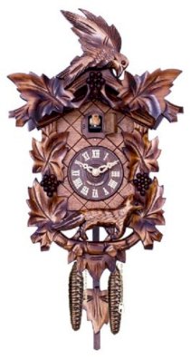 River city clocks aesop's fable cuckoo clock with hand-carved maple leaves, grapes, bird and fox, 15-inch tall