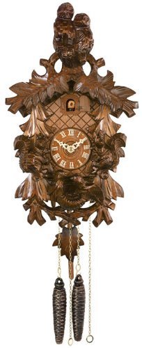 River City Clocks 21-13 One Day Cuckoo Clock with Hand-Carved Squirrels, Bird Nest, And Owls, 13-Inch Tall