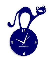 Blacksmith Blue Laminated Aluminium Naughty Cat Wall Clock