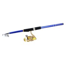 2.7M Long 6 Sections Retractable Fish Rod Blue w Fishing Spinning Reel