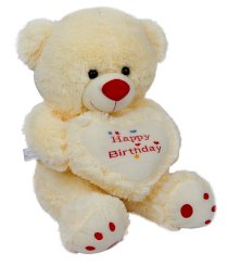 Dhoom Soft Toys Teddy Bear Cream With Happy Birthday Caption- 18inches