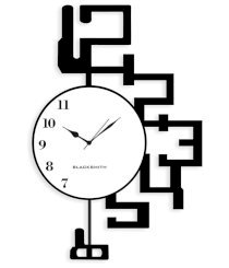 Blacksmith Black & White Laminated Aluminium Stylized Digits With Pendulum Wall Clock