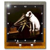 3dRose LLC dc_39018_1 Desk Clock, 6 by 6-Inch, "Vintage Race Dog and Victrola"